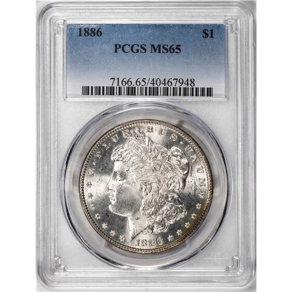 1886 $1 Morgan Silver Dollar Coin PCGS MS65