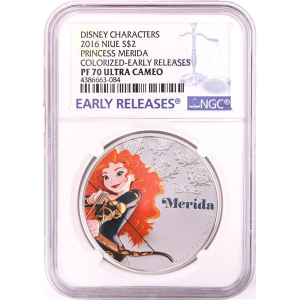 2016 Proof $2 Disney Princess Merida 1oz Silver Coin NGC PF70 Ultra Cameo