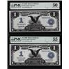 Image 1 : (2) Consec. 1899 $1 Black Eagle Silver Certificate Notes PMG About Uncirculated 50/55