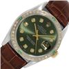 Rolex Men's Two Tone Olive Green Diamond Oyster Perpetual Wristwatch with Leather Band