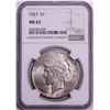 Image 1 : 1927 $1 Peace Silver Dollar Coin NGC MS62