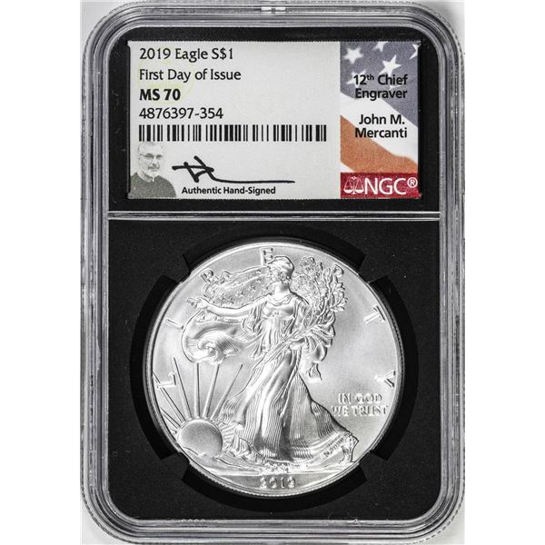 2019 $1 American Silver Eagle Coin NGC MS70 Mercanti Signature First Day of Issue