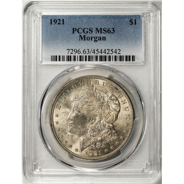 1921 $1 Morgan Silver Dollar Coin PCGS MS63