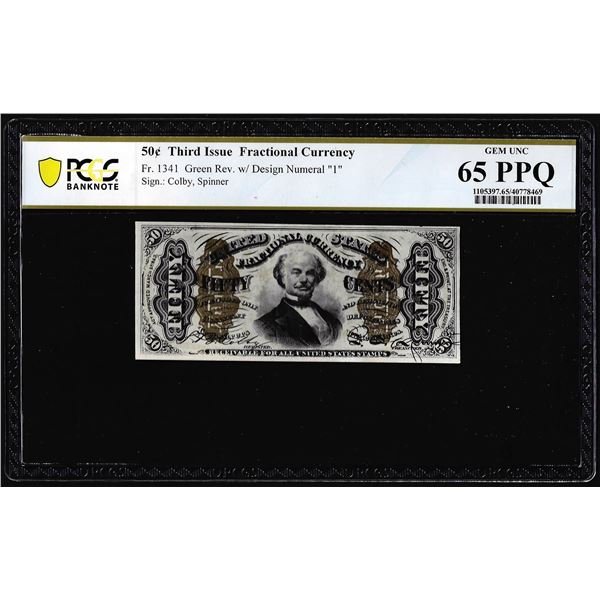 1863 Fifty Cents Third Issue Fractional Note Fr.1341 PCGS Gem Uncirculated 65PPQ