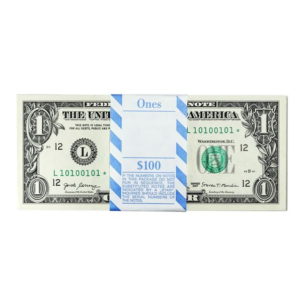 Pack of (100) Consecutive 2017 $1 Federal Reserve STAR Notes Binary Serial Number