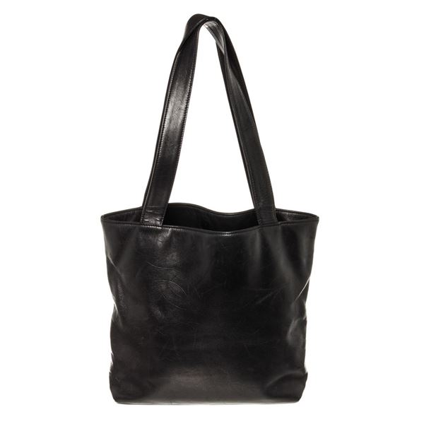 Chanel Vintage Black CC Embossed Caviar Leather Medium Tote Bag