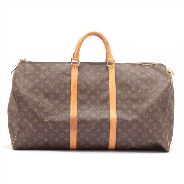 Louis Vuitton Brown Monogram Canvas Leather Keepall 60 cm Duffle Bag Luggage