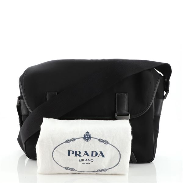 Prada Double Buckle Flap Messenger Bag Tessuto Large