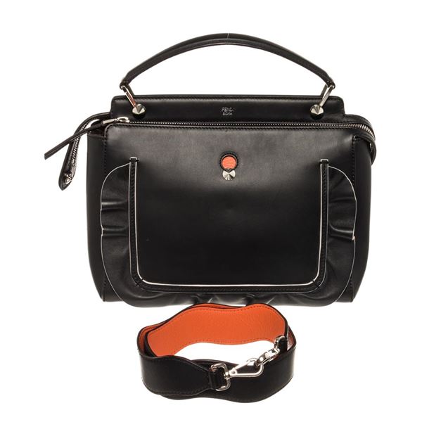 Fendi Black Leather Dotcom Wave Bag