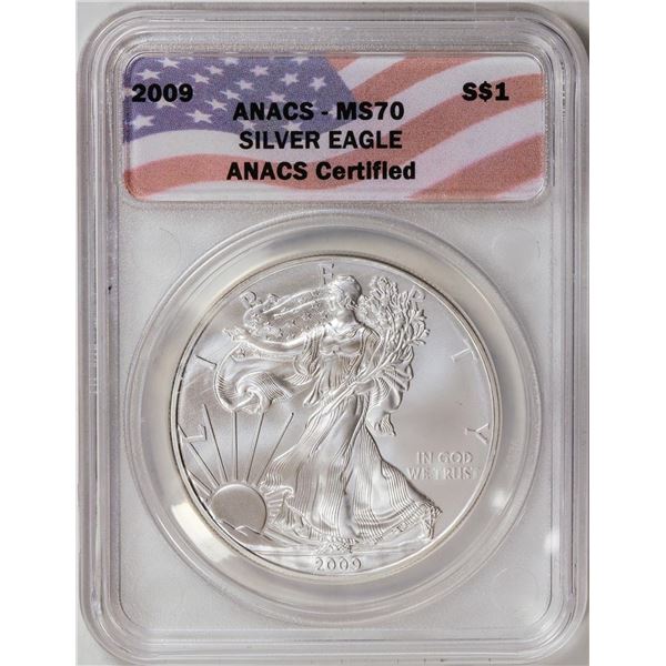 2009 American Silver Eagle .999 Fine Silver Dollar Coin ANACS MS70