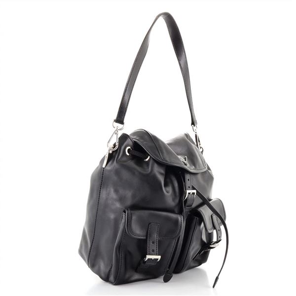Prada Double Pocket Shoulder Bag Soft Calf Medium