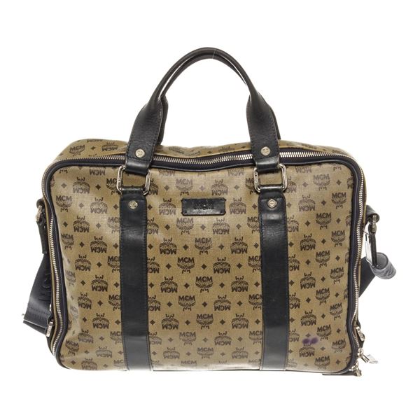 MCM Beige Monogram Visetos Canvas Leather Marble Briefcase Bag