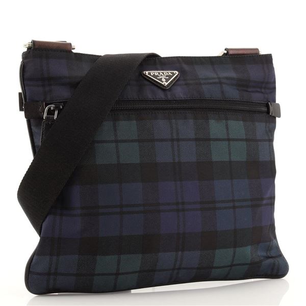 Prada Zip Messenger Bag Printed Tessuto Medium