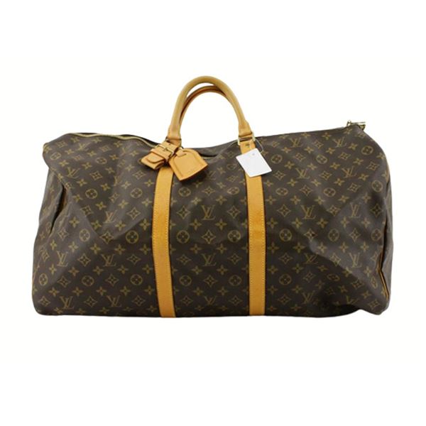 Louis Vuitton Brown Monogram Canvas Leather Keepall 60 cm Duffle Bag Luggage