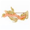 Image 1 : Vintage 14k Yellow Gold Large Natural Angel Skin Coral Branch & Leaf Brooch