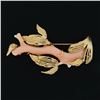 Image 3 : Vintage 14k Yellow Gold Large Natural Angel Skin Coral Branch & Leaf Brooch
