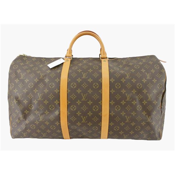 Louis Vuitton Brown Monogram Canvas Leather Keepall 60 cm Duffle Bag Luggage