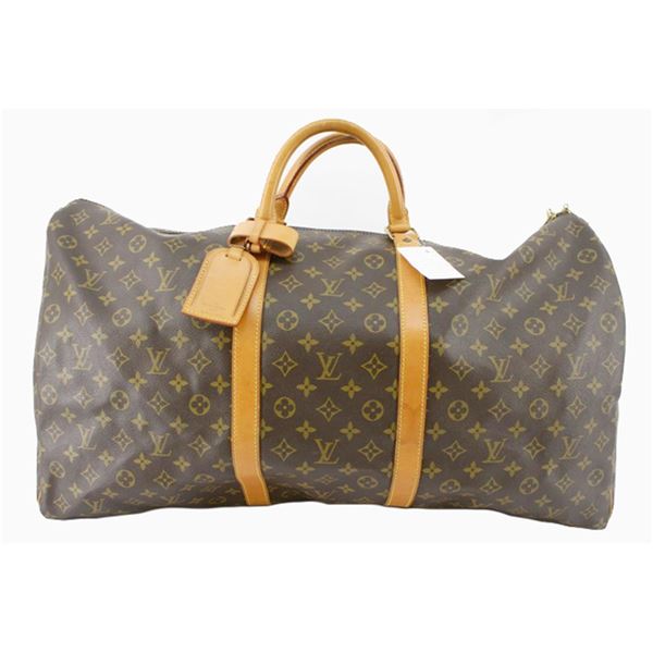 Louis Vuitton Brown Monogram Canvas Leather Keepall 60 cm Duffle Bag Luggage