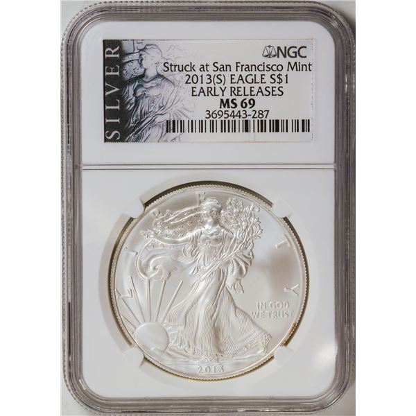 2013-S American Silver Eagle .999 Fine Silver Dollar Coin NGC MS69