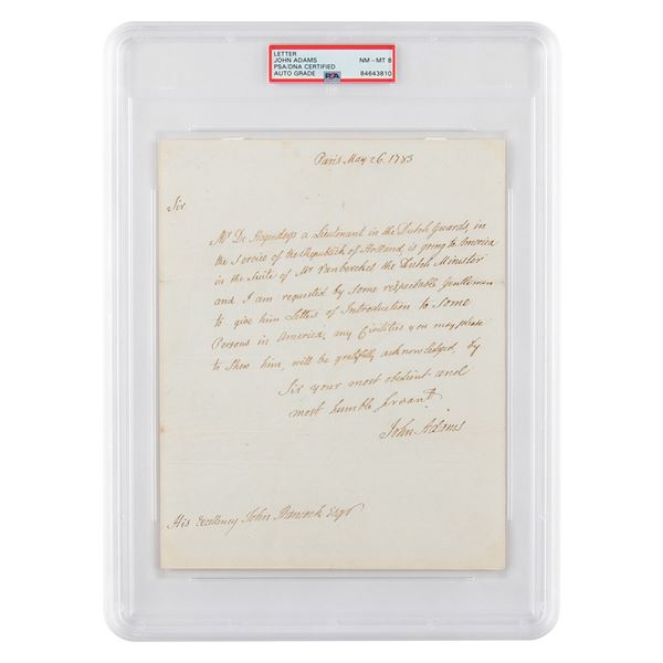 John Adams Autograph Letter Signed to John Hancock - PSA NM-MT 8