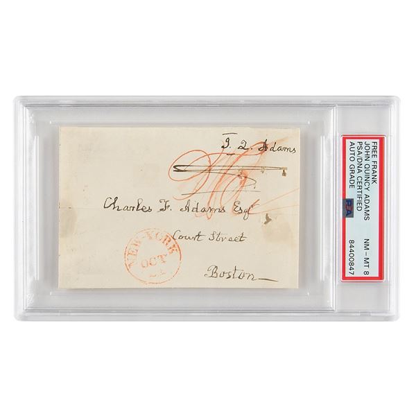 John Quincy Adams Signed Free Frank - PSA NM-MT 8