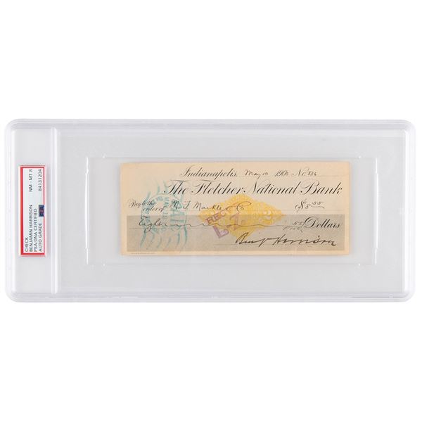 Benjamin Harrison Signed Check - PSA NM-MT 8