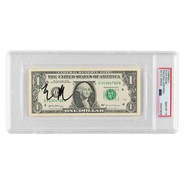 Elon Musk Signed One Dollar Bill - PSA GEM MT 10