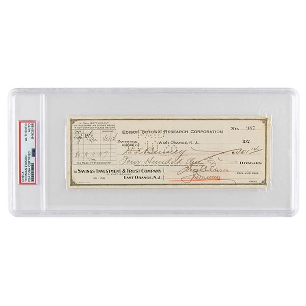 Thomas Edison Signed Check