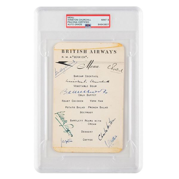 Winston Churchill Signed Menu - PSA MINT 9