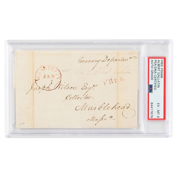 Albert Gallatin Signed Free Frank - PSA EX-MT 6