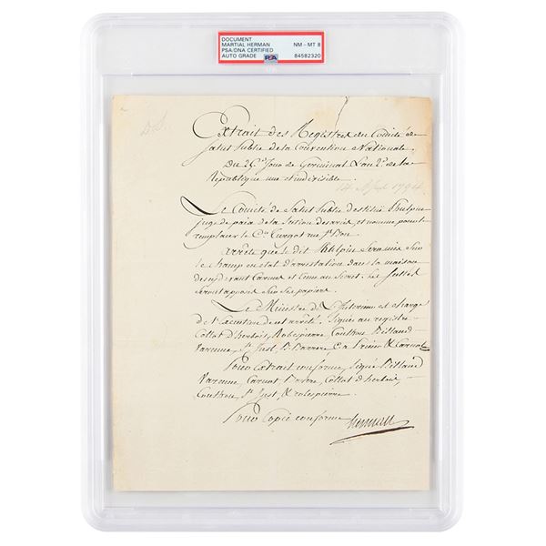 Martial Herman Document Signed - PSA NM-MT 8