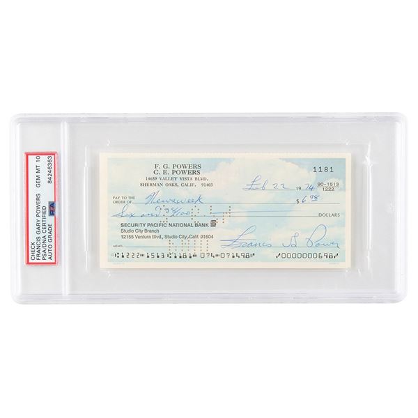 Francis Gary Powers Signed Check - PSA GEM MT 10