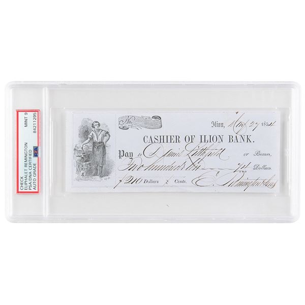Eliphalet Remington Signed Check - PSA MINT 9