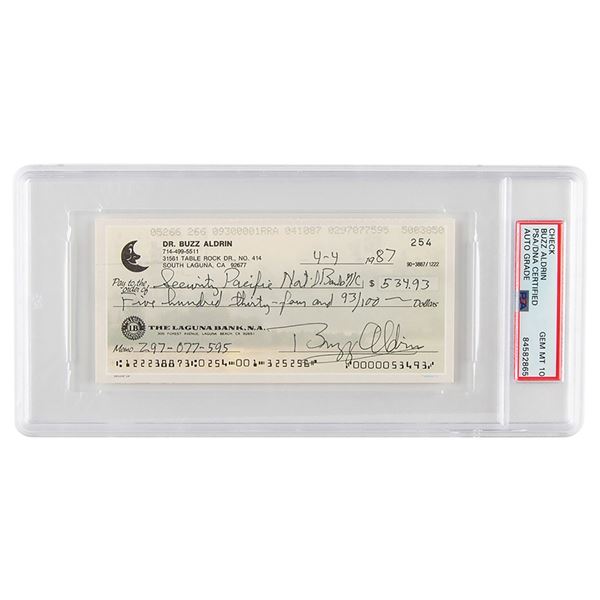 Buzz Aldrin Signed Check - PSA GEM MT 10