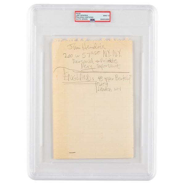 Jimi Hendrix Signed Handwritten Address Panel - PSA MINT 9