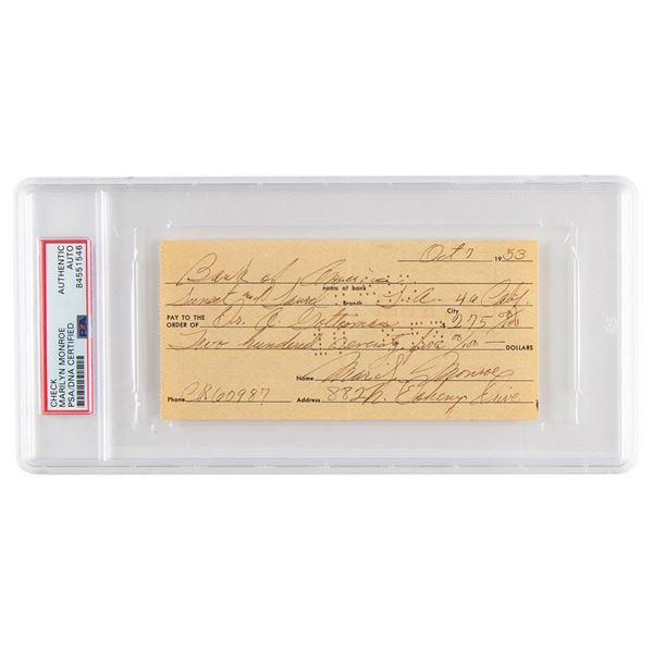 Marilyn Monroe Signed Check