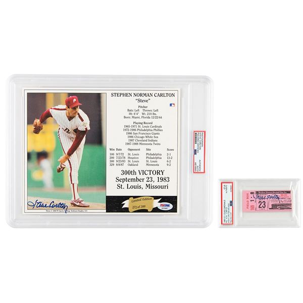 Steve Carlton Signed Ticket and Signed Photograph