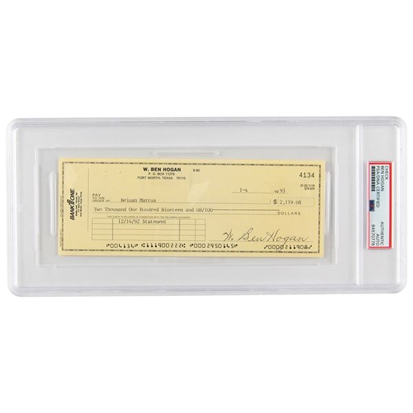 Ben Hogan Signed Check