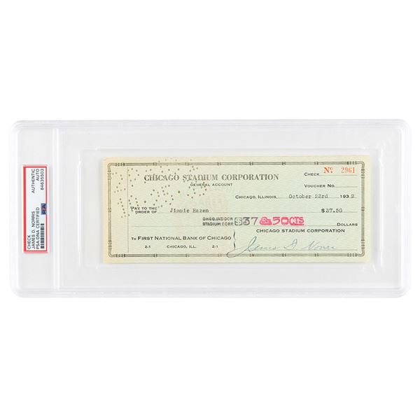James D. Norris Signed Check