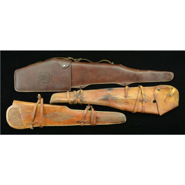 3 BROWN LEATHER RIFLE SCABBARDS.
