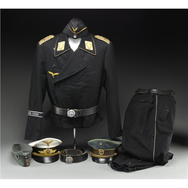 WWII GERMAN STYLE UNIFORM, HATS & BELTS.