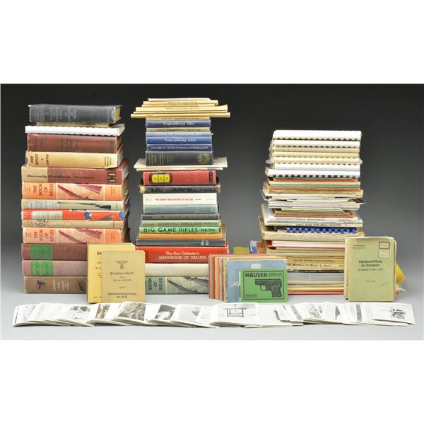 100+ ASSORTED FIREARMS RELATED BOOKS.