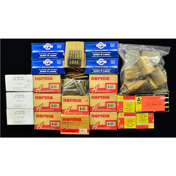 VARIOUS CALIBERS OF FOREIGN RIFLE AMMO.