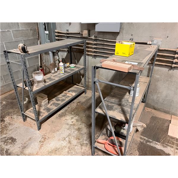 TWO SMALL METAL RACKS WITH CONTENTS