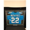 Image 1 : CHRISTIAN MCCAFFREY SIGNED AND CUSTOM FRAMED PANTHERS JERSEY (BECKETT COA)