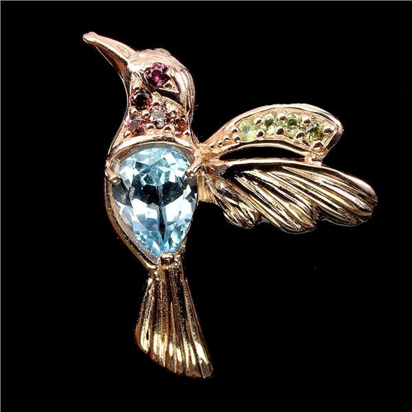 Natural Sky Blue Topaz Peridot Rhodolite Pendant