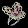 Image 2 : Natural Rhodolite Garnet & Sapphire Butterfly Ring