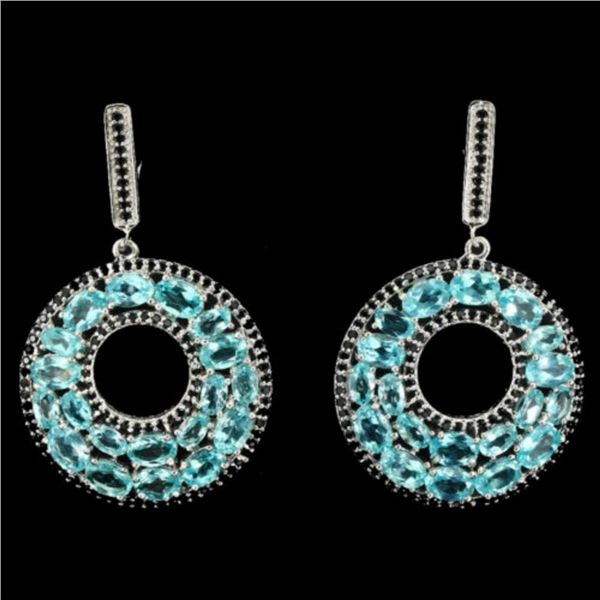 Natural Neon Blue Apatite Black Spinel Earrings