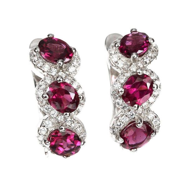 Natural Unheated Oval Rhodolite Garnet Earrings