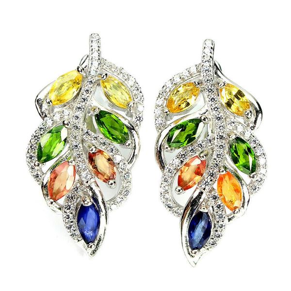 Natural Unheated Sapphire Chrome Diopside Earrings